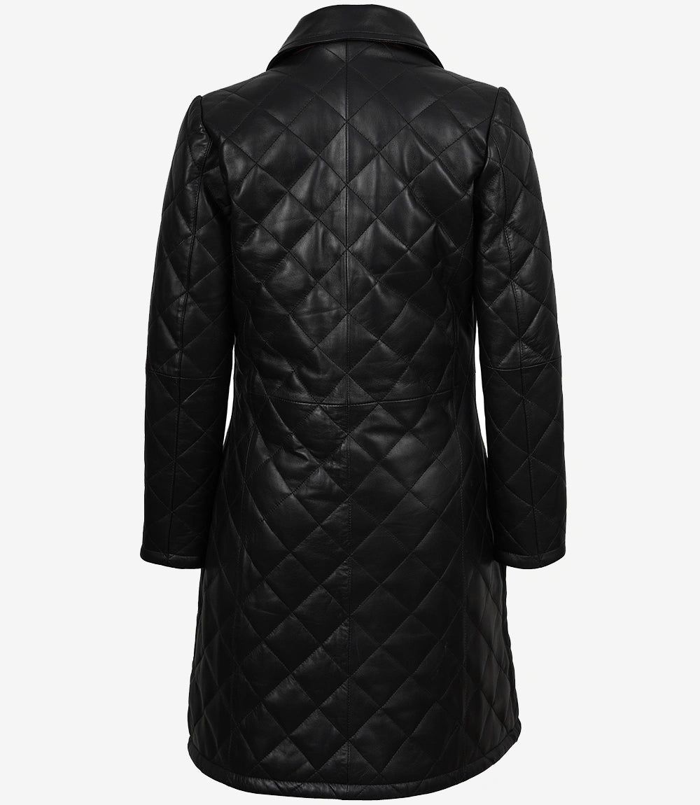 Women's Black Quilted Real Leather Car Coat