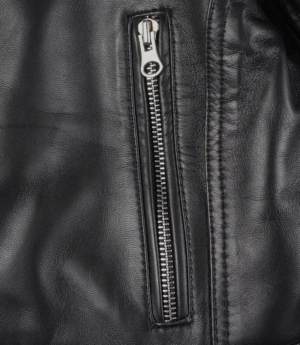 Black Cropped Leather Jacket Womens