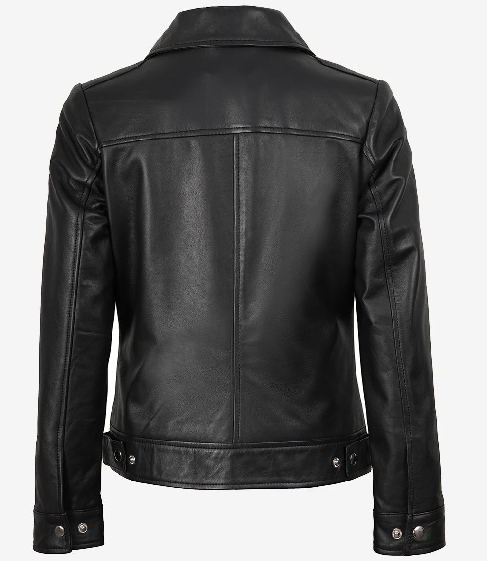 Women's Harrington Style Black Leather Jacket