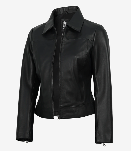 Women's Classic Black Harrington Real Leather Jacket