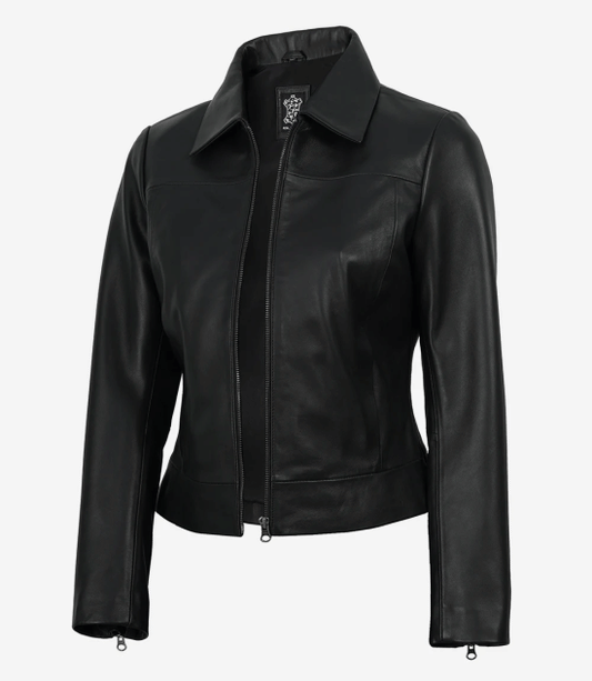Women's Classic Black Harrington Real Leather Jacket