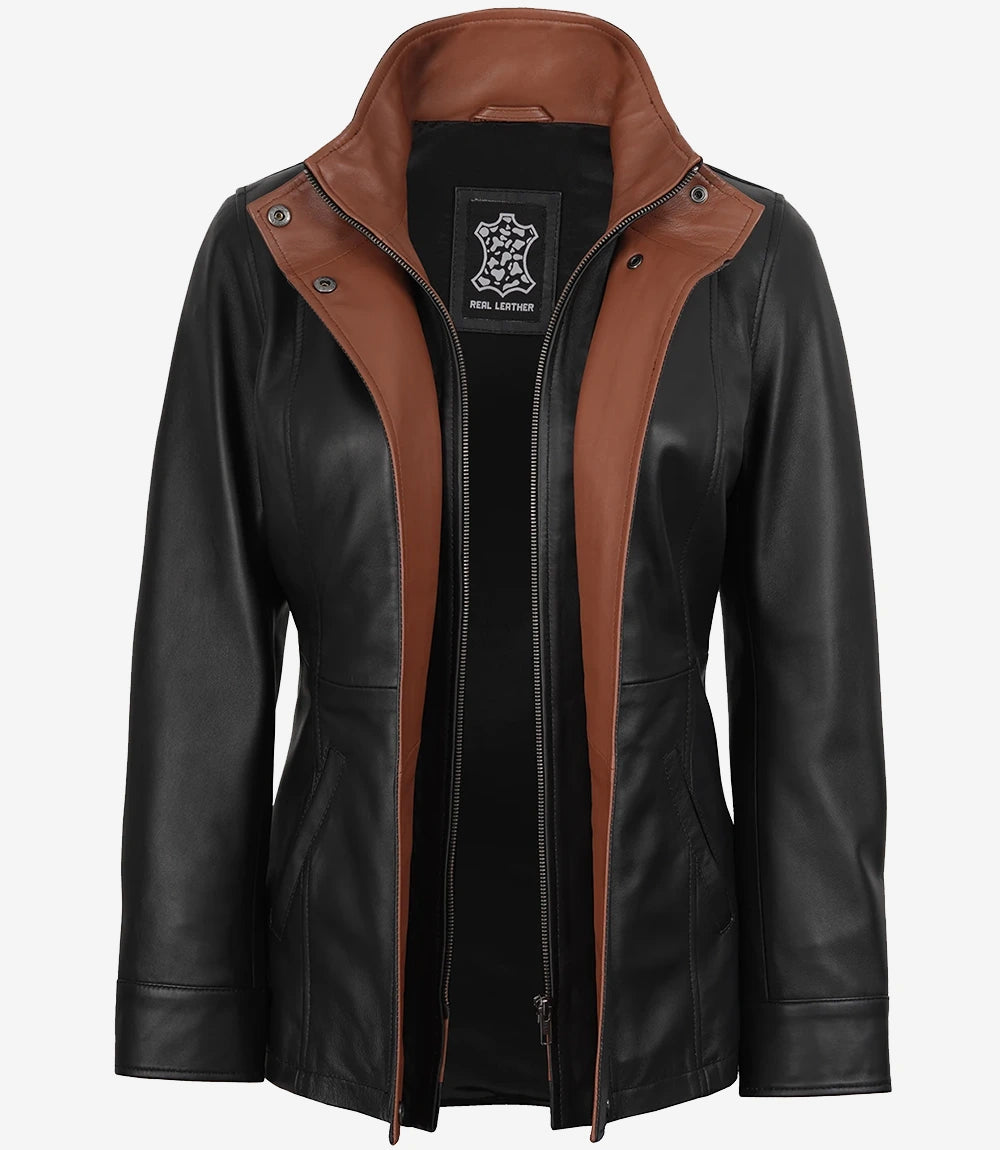 Women's Wide Lapel Black Leather Jacket