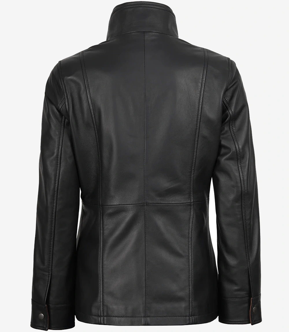 Women's Wide Lapel Black Leather Jacket
