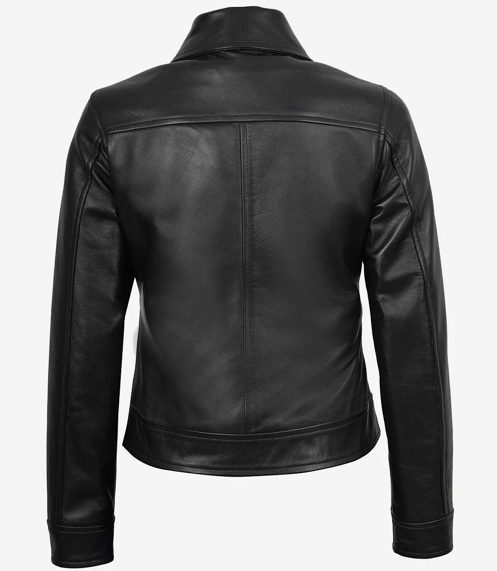 Women's Classic Black Harrington Leather Jacket