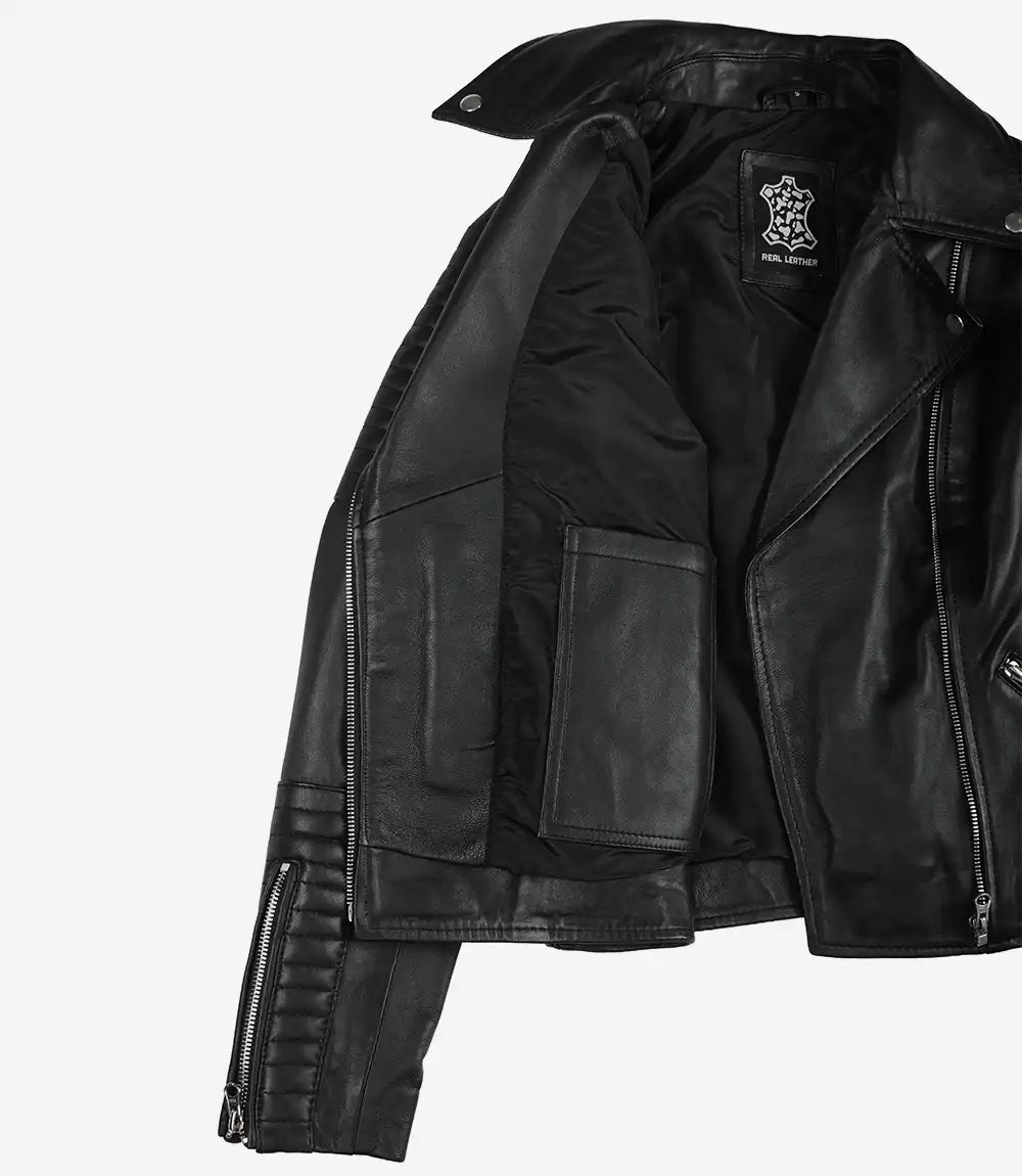 Bari Black Women's Real Leather Biker Jacket