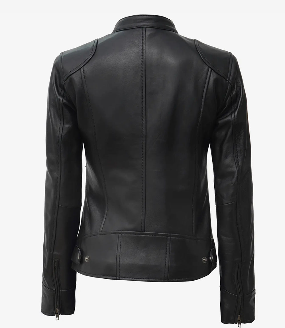 Women's Black Lambskin Leather Biker Jacket