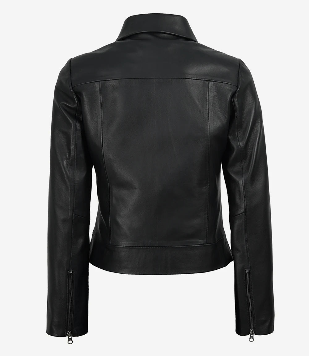 Women's Classic Black Harrington Real Leather Jacket