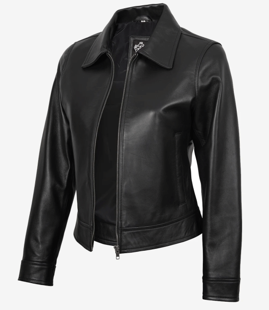 Women's Classic Black Harrington Leather Jacket