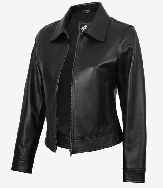 Women's Classic Black Harrington Leather Jacket