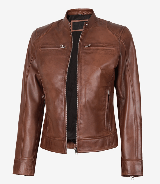 Women's Cognac Brown Leather Jacket