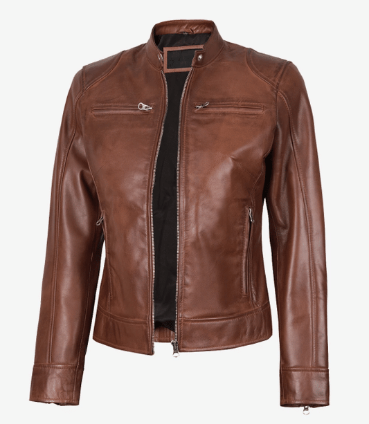 Women's Cognac Brown Leather Jacket