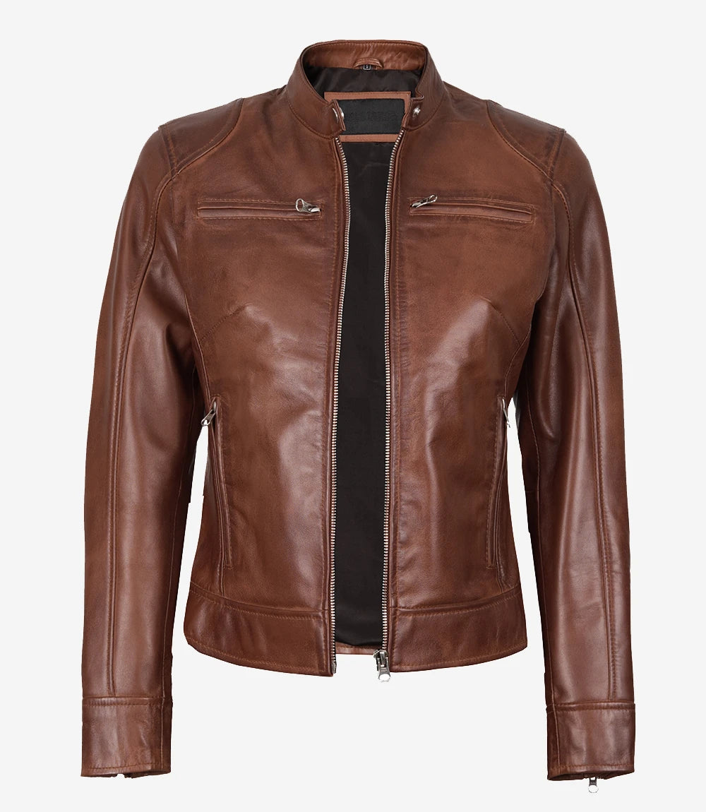 Women's Cognac Brown Leather Jacket