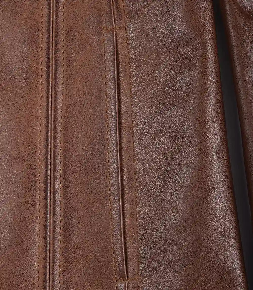 Women Cognac Brown Wax Three Button Leather Blazer