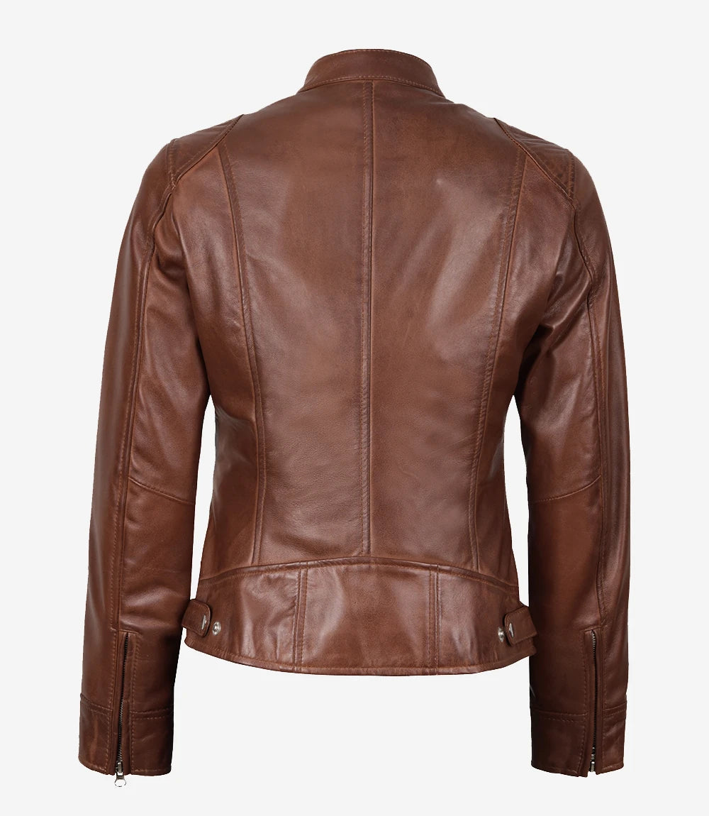 Women's Cognac Brown Leather Jacket
