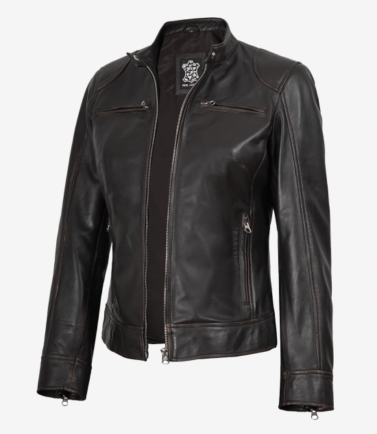 Women's Rub Off Dark Brown Vintage Leather Jacket