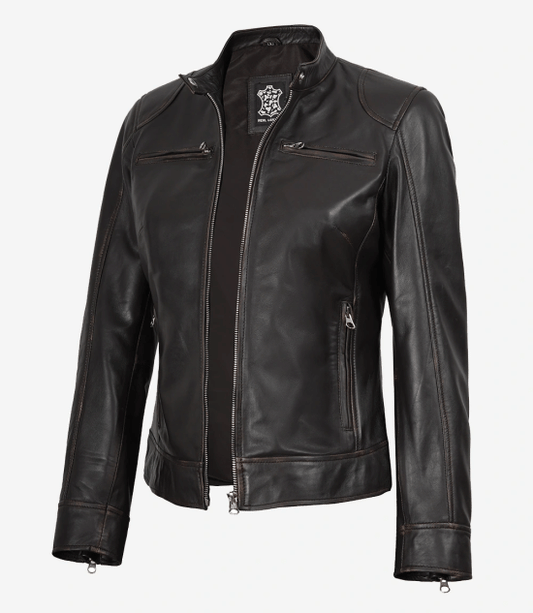 Women's Rub Off Dark Brown Vintage Leather Jacket