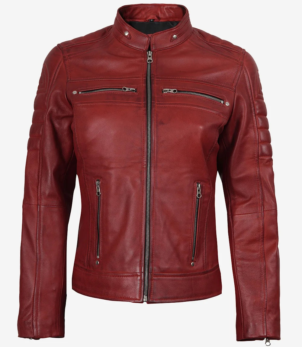 Cafe Racer Red Leather Jacket Women