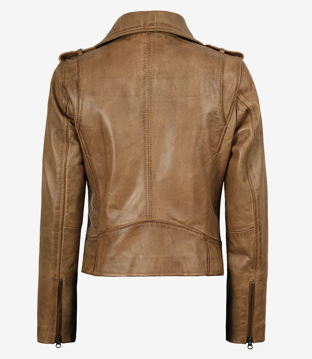 Women's Camel Real Leather Jacket | Biker Style