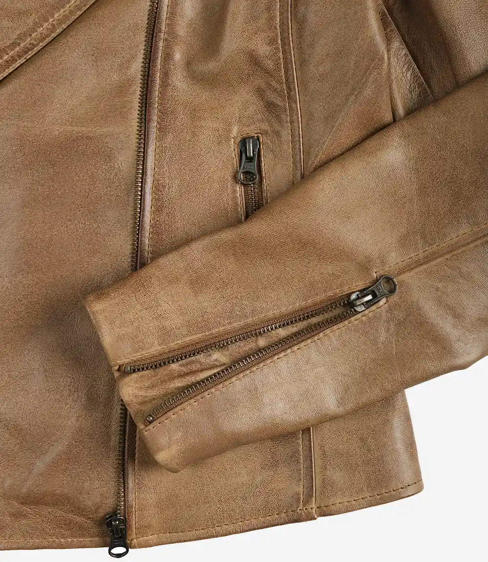 Women's Camel Real Leather Jacket | Biker Style