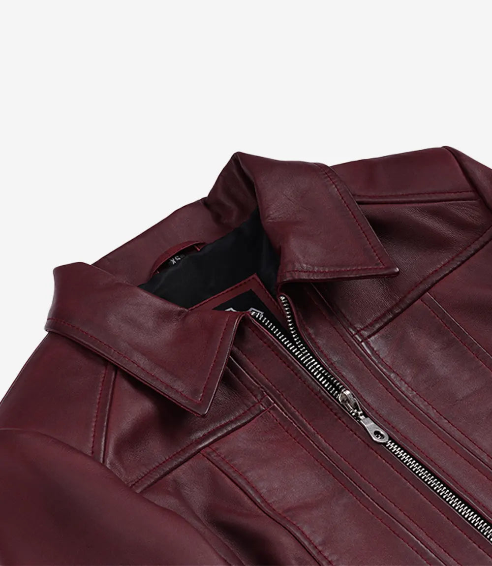 Women's Burgundy Wax Cropped Harrington Leather Jacket