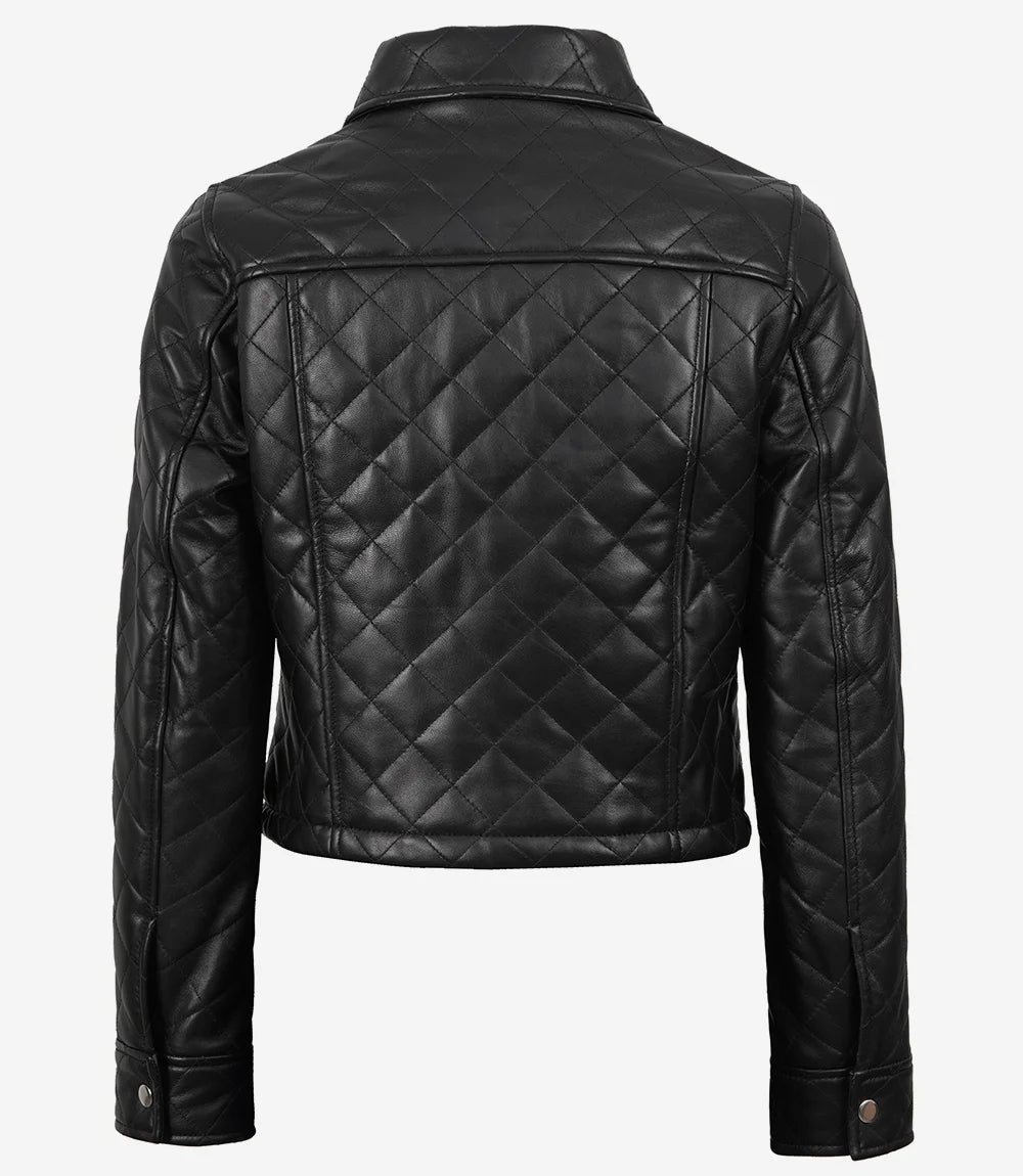 Women's Black Quilted Cropped Leather Jacket