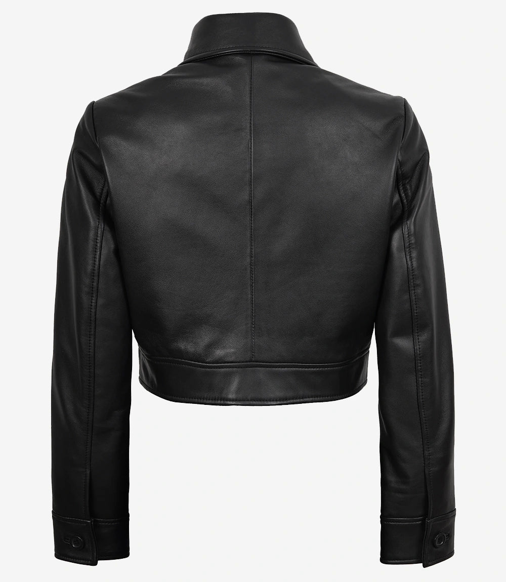 Women’s Black Harrington Cropped Leather Jacket