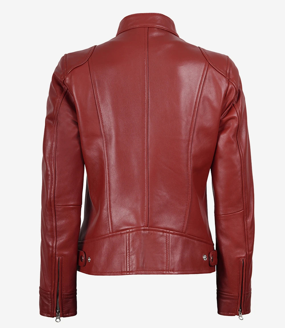 Women's Cafe Racer Red Leather Jacket