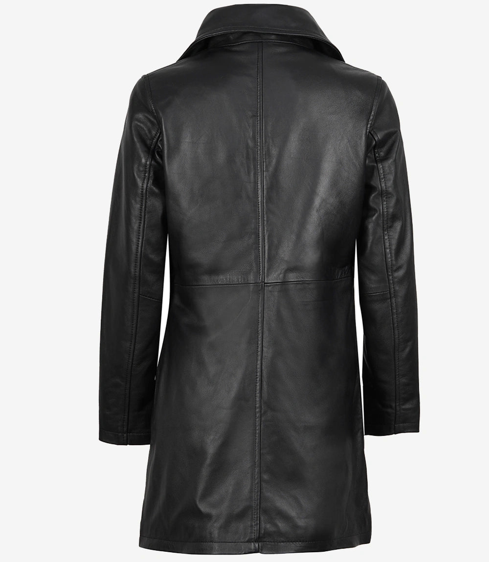 Women's Black Real Leather 3 4 Length Car Coat