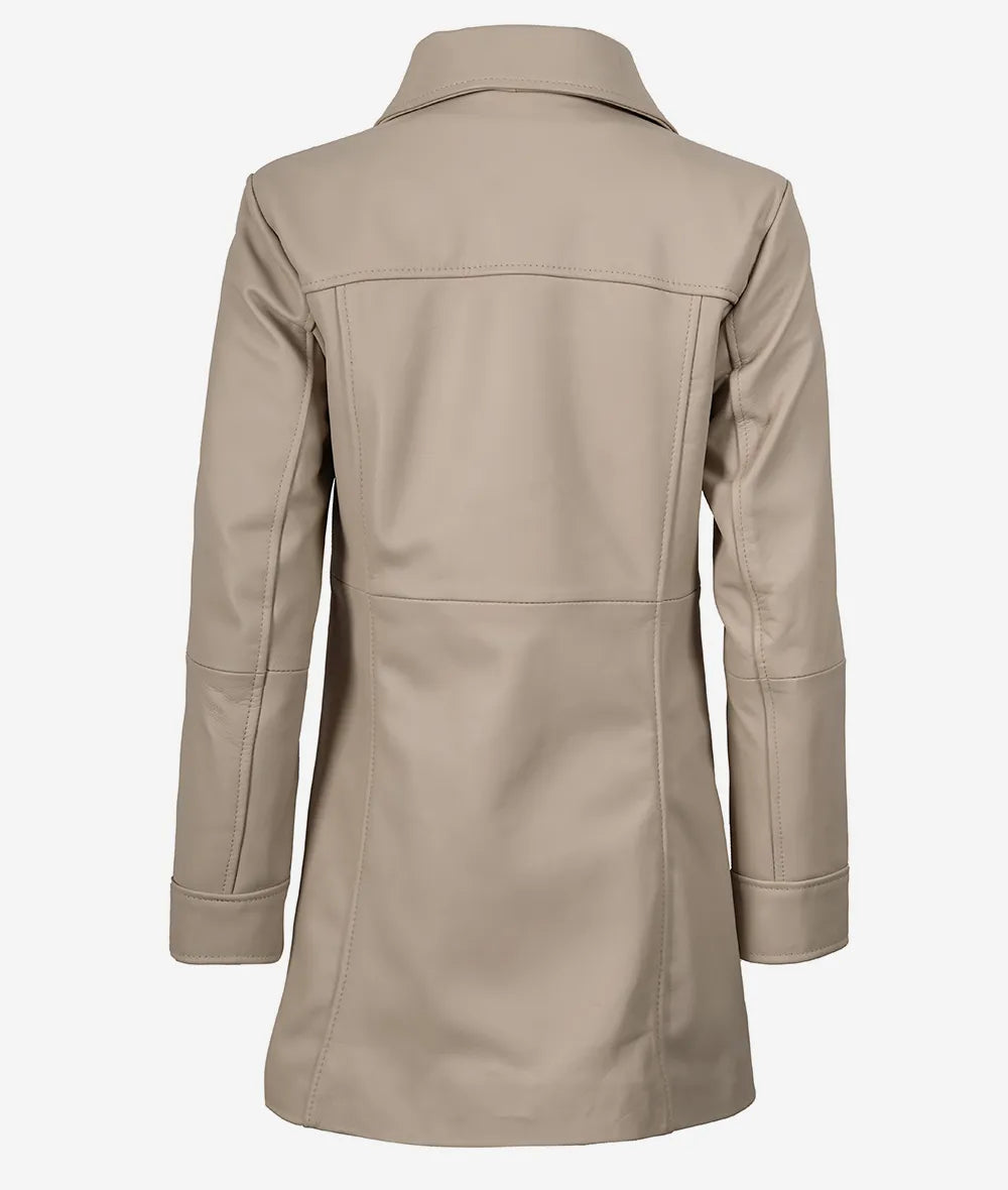 Women's Biege Real Leather Car Coat