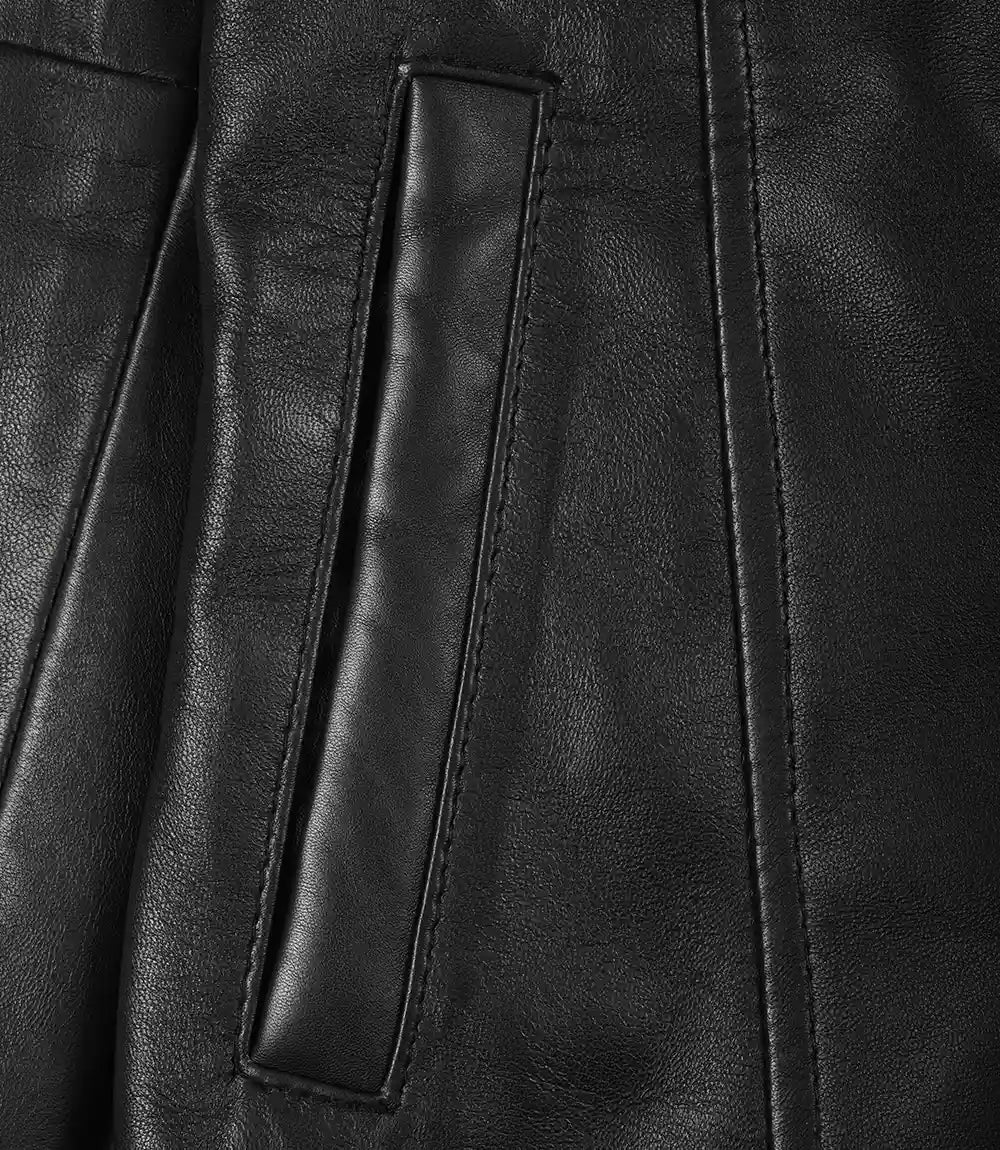 Womens Real Black Leather Coat — Mid-Length Style