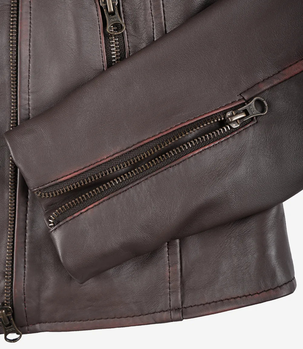 Women's Dark Brown Asymmetrical Leather Biker Jacket