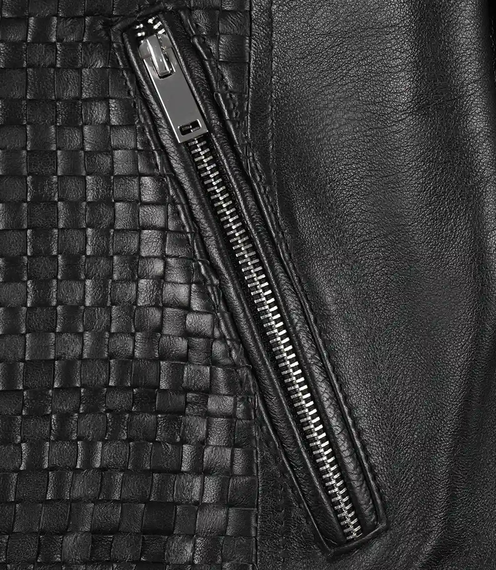 Women's Black Leather Cafe Racer Textured Jacket
