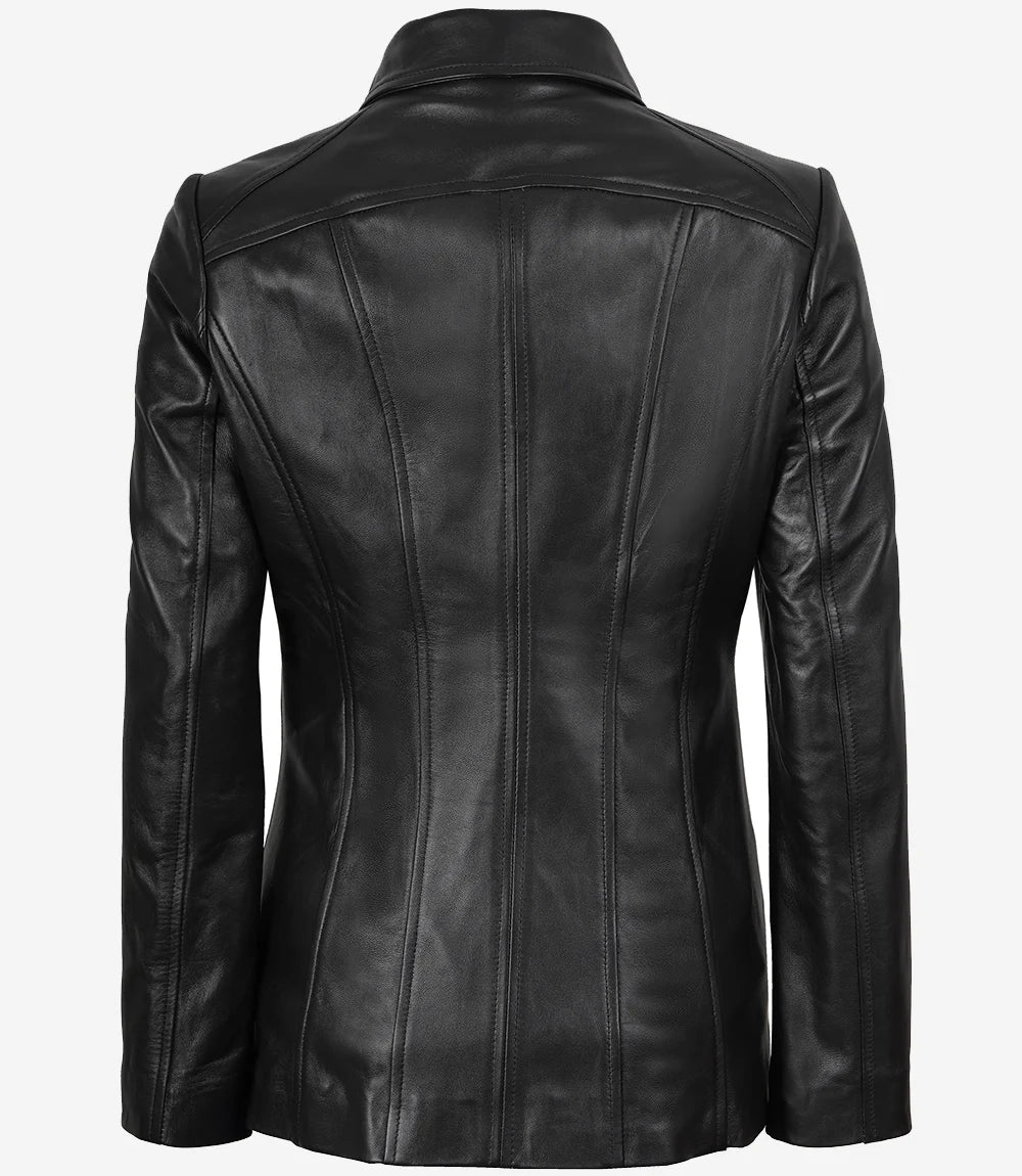 Women's Leather Black Car Coat