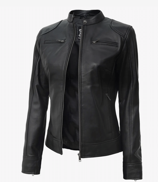 Arya Women's Black Lambskin Leather Biker Jacket