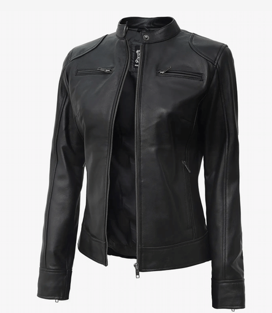 Arya Women's Black Lambskin Leather Biker Jacket