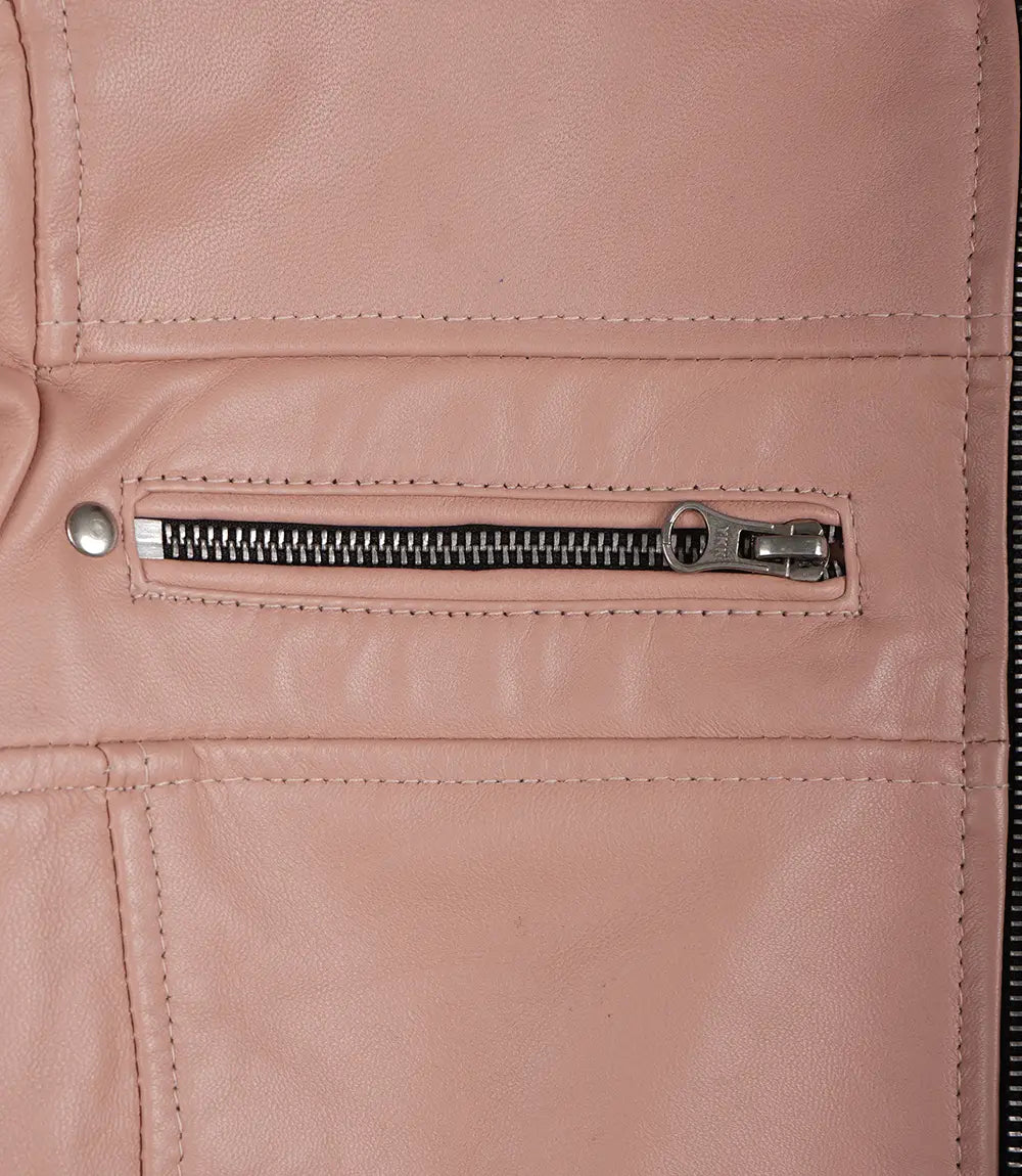 Women's Pink Cafe Racer Real Leather Jacket