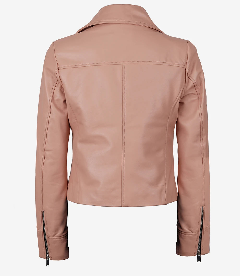 Ninfa Women Biker Real Leather Pink Jacket