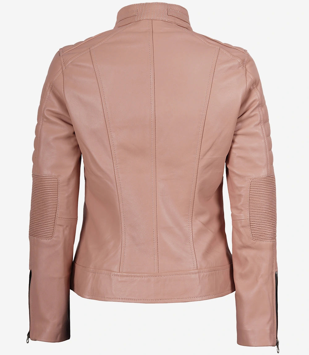 Women's Pink Cafe Racer Real Leather Jacket