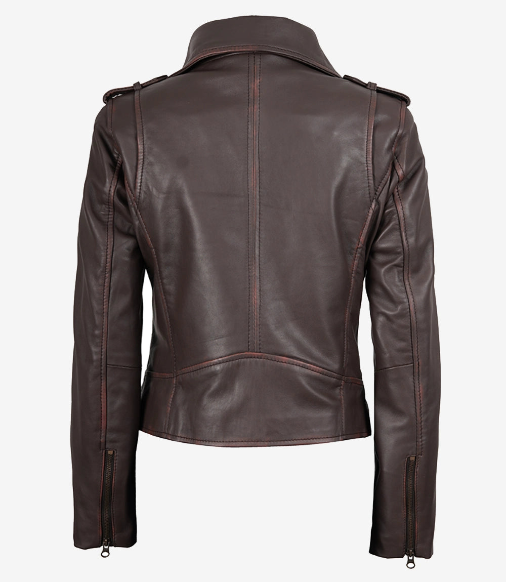 Women's Dark Brown Asymmetrical Leather Biker Jacket