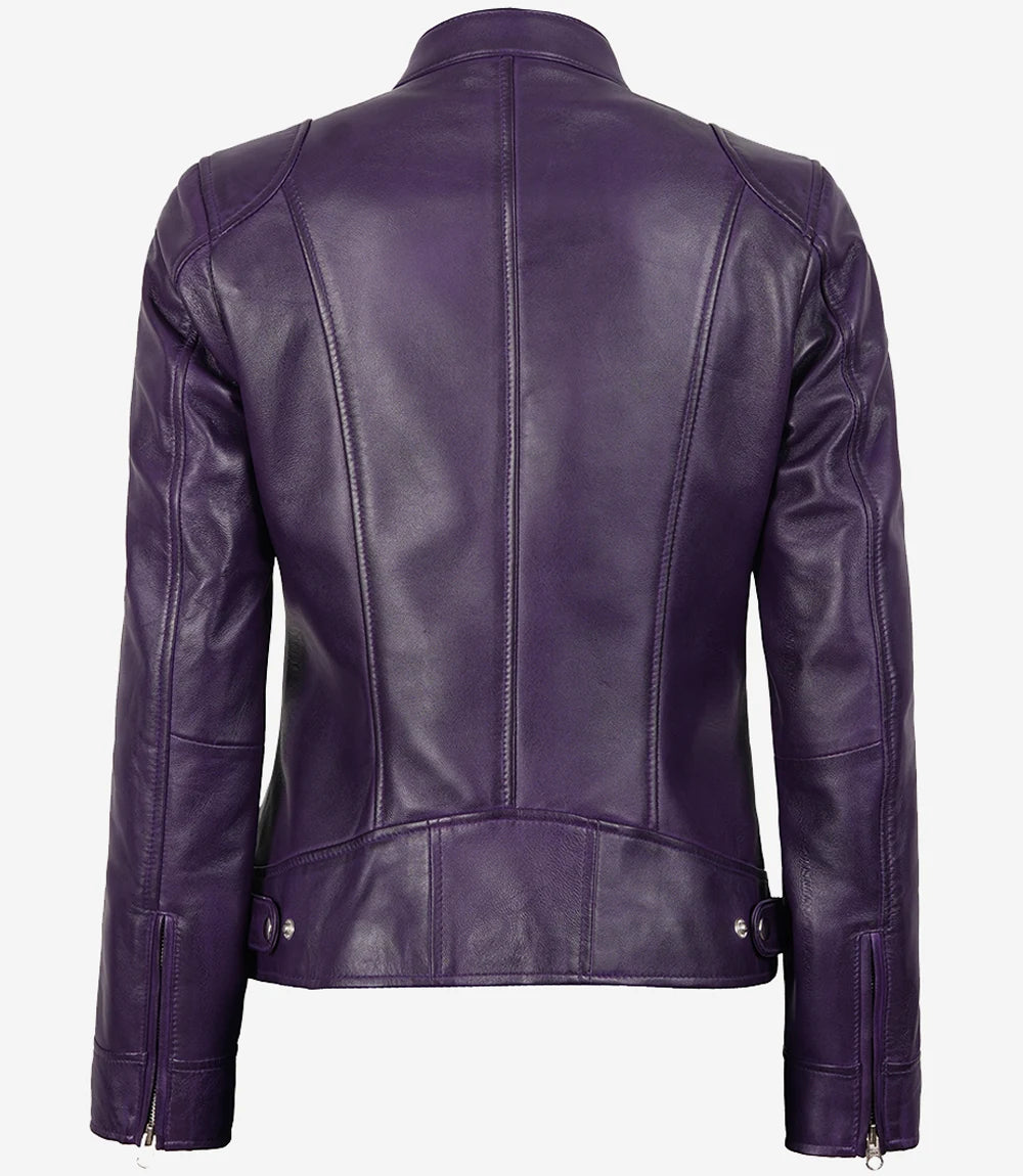 Women's Purple Leather Biker Jacket