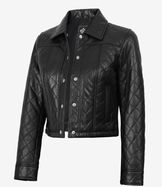 Women's Black Quilted Cropped Leather Jacket