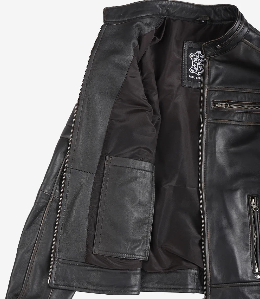 Women's Dark Brown Rub Off Cafe Racer Leather Jacket