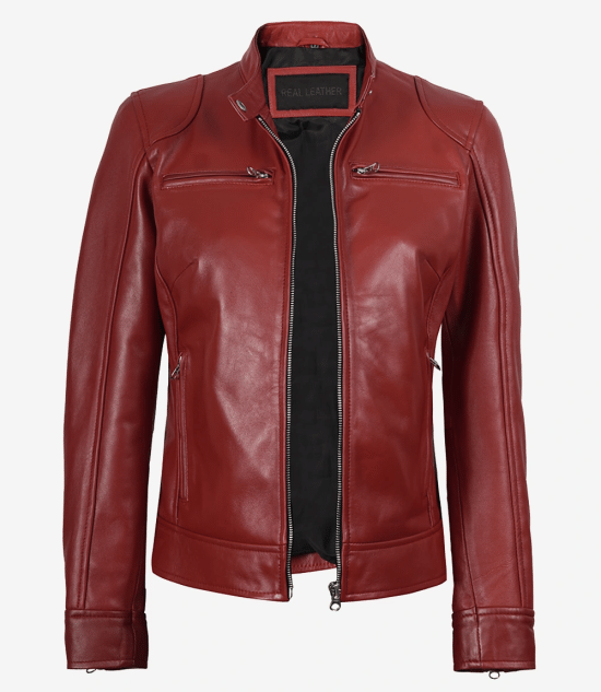 Women's Cafe Racer Red Leather Jacket