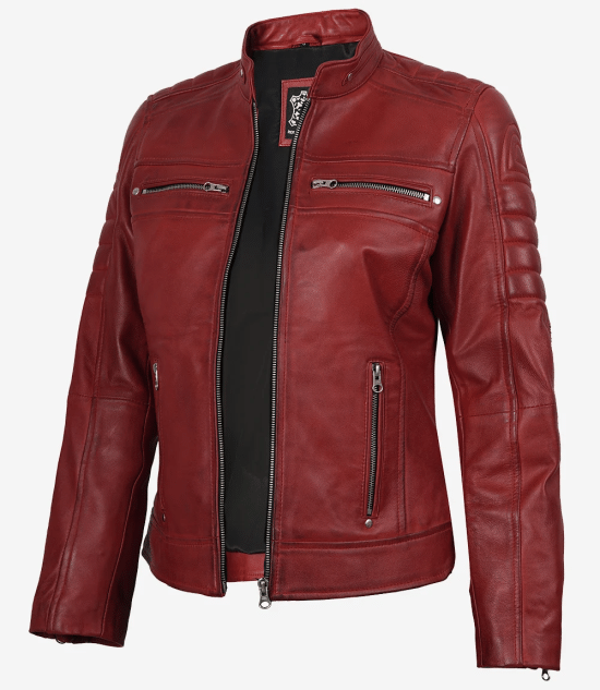 Cafe Racer Red Leather Jacket Women