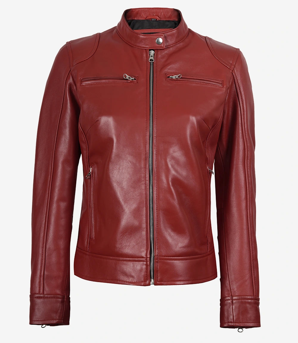 Women's Cafe Racer Red Leather Jacket