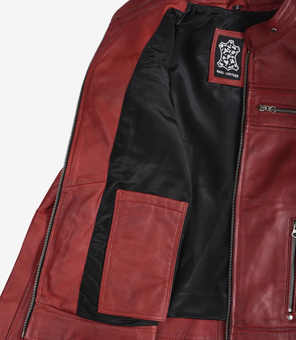 Cafe Racer Red Leather Jacket Women