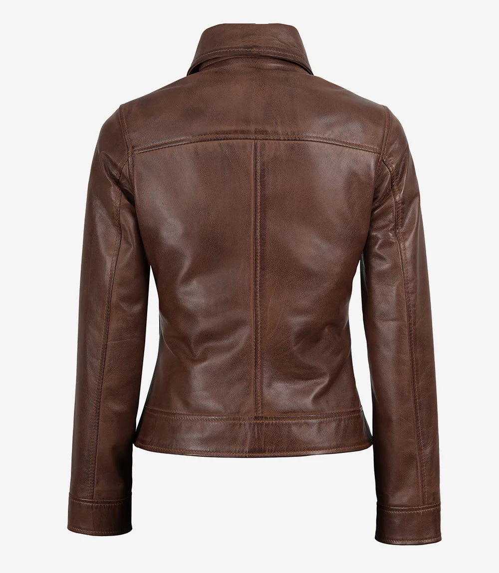 Women's Cognac Wax Harrington Leather Jacket