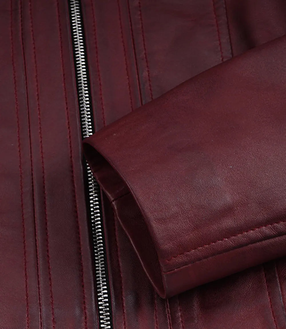 Women's Burgundy Wax Cropped Harrington Leather Jacket