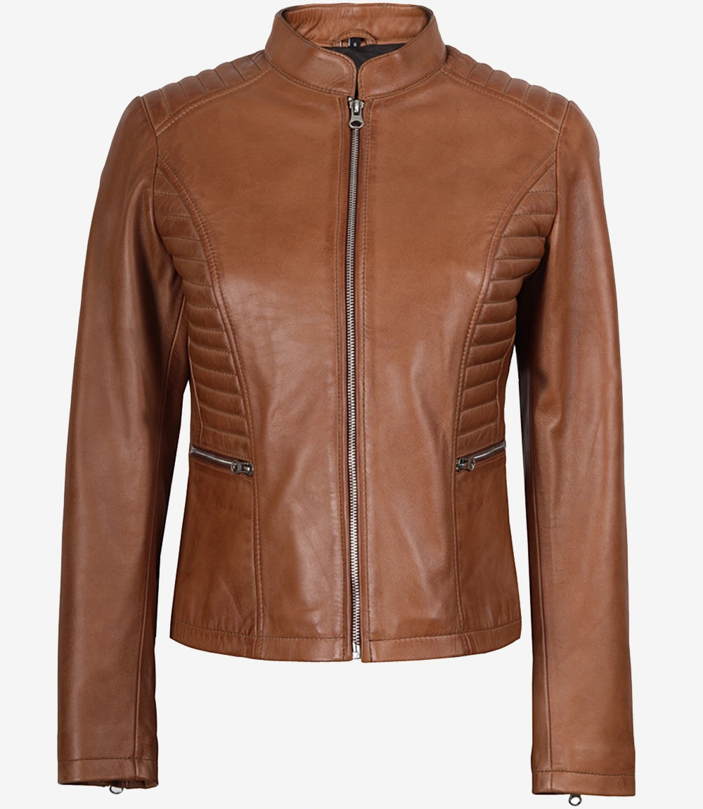 Women's Tan Wax Lambskin Leather Jacket