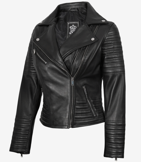 Women's Black Asymmetrical Biker Leather Jacket